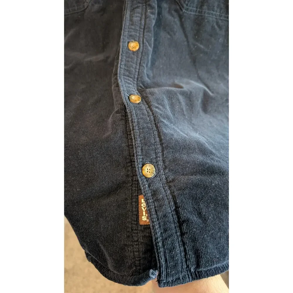 Levi Shacket Men XL Blue Corduroy Flannel Plaid Hunting Outdoors Grunge Y2K